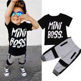 Pudcoco 2 Pieces Kids Toddler Baby Boys Clothes Set Children Little Boys Letter Mini Boss T-shirt Tops Pants Outfits 1-6T