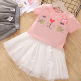 Summer Girls' Clothing Sets Korean Denim Short-sleeved T-shirt+High Waist Skirt 2PCS Baby Kids Clothes Suit Children Clothing