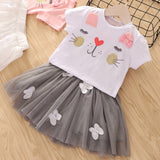Summer Girls' Clothing Sets Korean Denim Short-sleeved T-shirt+High Waist Skirt 2PCS Baby Kids Clothes Suit Children Clothing