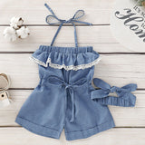 Summer Girls' Clothing Sets Korean Denim Short-sleeved T-shirt+High Waist Skirt 2PCS Baby Kids Clothes Suit Children Clothing