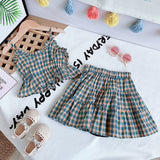 Summer Girls' Clothing Sets Korean Denim Short-sleeved T-shirt+High Waist Skirt 2PCS Baby Kids Clothes Suit Children Clothing