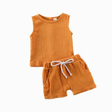 Fashion Summer Kids Baby Girls Boys Outfit Suit Cotton Linen Clothes Set Toddler Solid Casual Vest Tops Short Pants 2Pcs Set