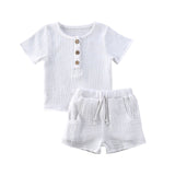 Fashion Summer Kids Baby Girls Boys Outfit Suit Cotton Linen Clothes Set Toddler Solid Casual Vest Tops Short Pants 2Pcs Set