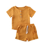 Fashion Summer Kids Baby Girls Boys Outfit Suit Cotton Linen Clothes Set Toddler Solid Casual Vest Tops Short Pants 2Pcs Set