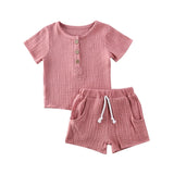 Fashion Summer Kids Baby Girls Boys Outfit Suit Cotton Linen Clothes Set Toddler Solid Casual Vest Tops Short Pants 2Pcs Set