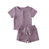 Fashion Summer Kids Baby Girls Boys Outfit Suit Cotton Linen Clothes Set Toddler Solid Casual Vest Tops Short Pants 2Pcs Set