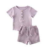 Fashion Summer Kids Baby Girls Boys Outfit Suit Cotton Linen Clothes Set Toddler Solid Casual Vest Tops Short Pants 2Pcs Set