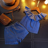 Summer Girls' Clothing Sets Korean Denim Short-sleeved T-shirt+High Waist Skirt 2PCS Baby Kids Clothes Suit Children Clothing