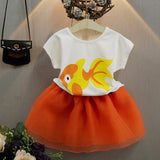 Summer Girls' Clothing Sets Korean Denim Short-sleeved T-shirt+High Waist Skirt 2PCS Baby Kids Clothes Suit Children Clothing