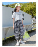 Girls Summer Children Clothes Outfits T-shirt + Plaid Pants Casual Tracksuit For Kids Clothing Two-Piece