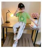 Girls Summer Clothes Set for Teens Girl Lemon Pattern T shirts Tops+Pants 2Pcs Casual Kids Clothing Suit 6 7 8 10 11 12 13 Years