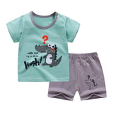 cotton Summer baby children soft shorts suit t-shirt todder boy girl kids dinosaur cartoon infant