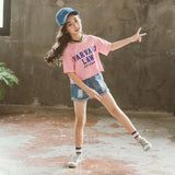 2020 Kids Girls Clothes Set Summer Short Sleeve T-shirt + jeans shorts hot pants Outfits Baby Clothing 4 5 6 7 8 9 10 11 12 year