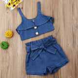 Summer Girls' Clothing Sets Korean Denim Short-sleeved T-shirt+High Waist Skirt 2PCS Baby Kids Clothes Suit Children Clothing