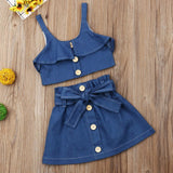 Summer Girls' Clothing Sets Korean Denim Short-sleeved T-shirt+High Waist Skirt 2PCS Baby Kids Clothes Suit Children Clothing